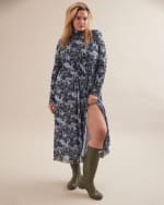 Plus Size Printed Mesh Wrap Dress Brunnera Blue
